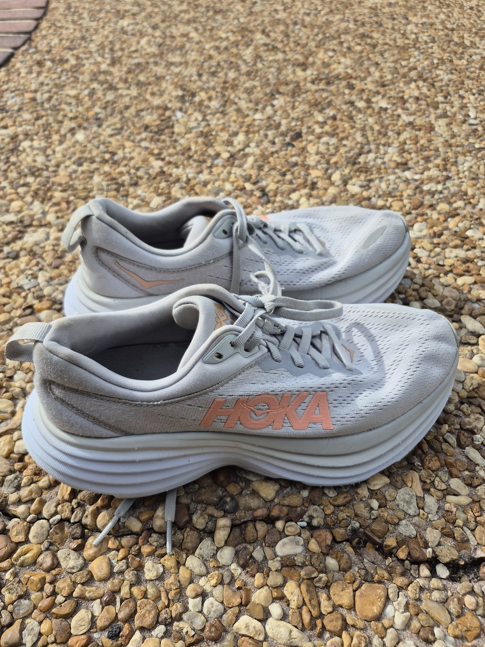 Hoka One One Women's Running Shoes - Light Gray with Coral Accents - Picture 3 of 12